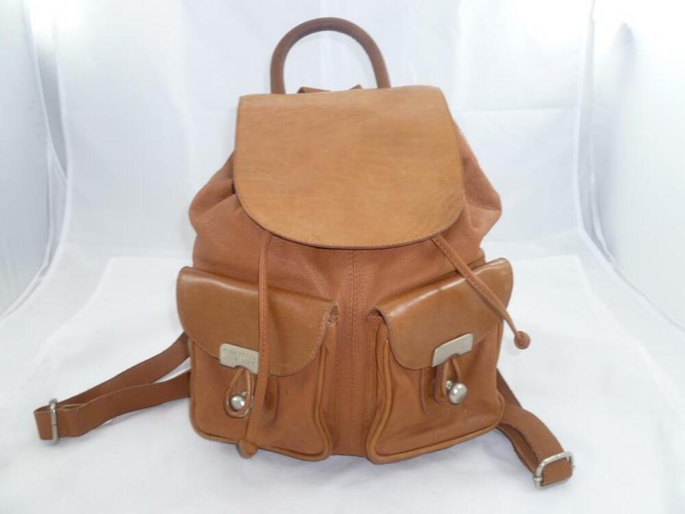 VINTAGE KENNETH COLE USED TAN LUGGAGE LEATHER SMALL WOMEN'S BACKPACK/BAG